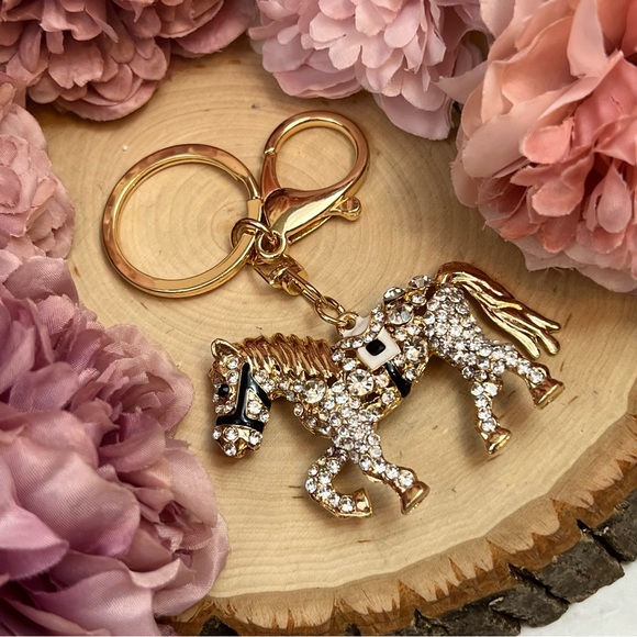 Gold and Crystal Saddled Horse Keychain Charm - Picture 10 of 16